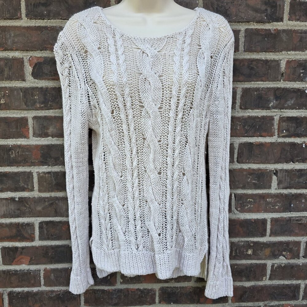 Garnet Hill Size M Linen Cotton Beige Tan Pullover Sweater Layering Piece